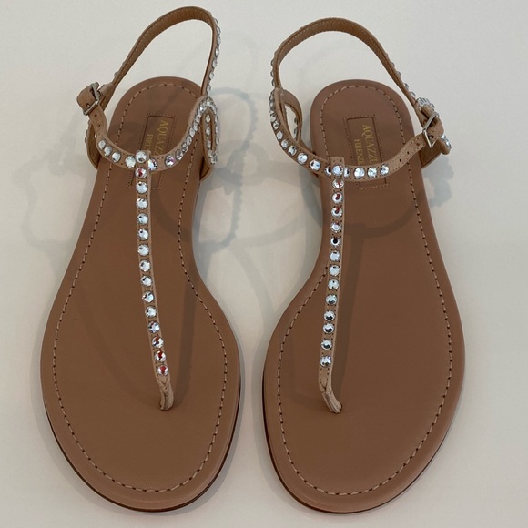 AQUAZZURA ALMOST BARE BEIGE CRYSTAL SANDALS SIZE IT 37.5 / US 7.5 NEW IN BOX! - Picture 2 of 16